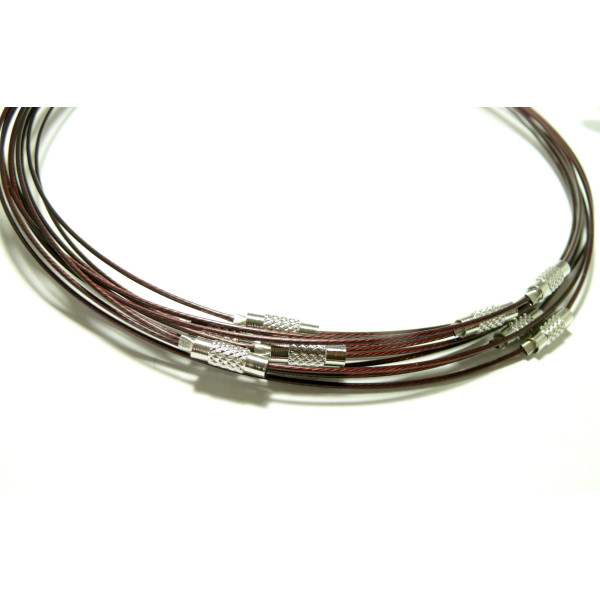 Colliers Tours de Cou Rigides Câble 1mm Fermoir à Vis – Acier Inoxydable Marron