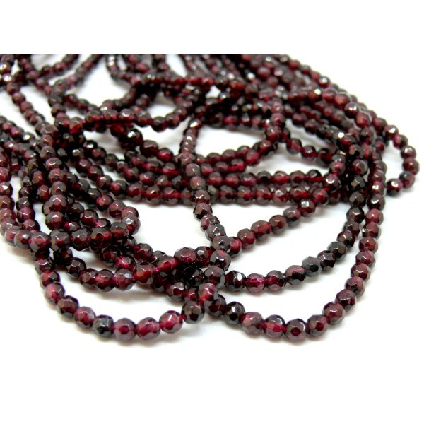 Perles rondes facettées 3 mm Grenat