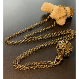 Sautoir 80.5cm Cage Bola Feuille Corail pour Perle de Grossesse 16mm Cuivre Bronze