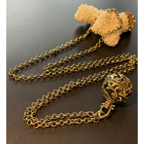 Sautoir 80.5cm Cage Bola Feuille Corail pour Perle de Grossesse 16mm Cuivre Bronze