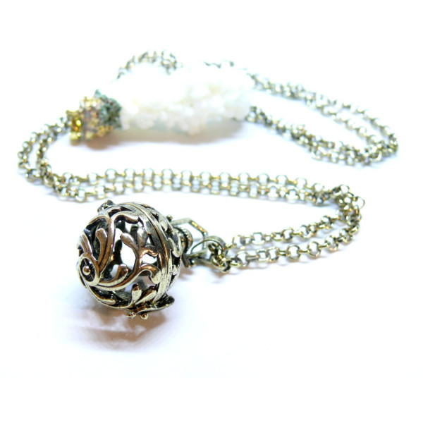 Sautoir 80.5cm Cage Bola avec strass Feuille Corail pour Perle de Grossesse 16mm Cuivre Bronze