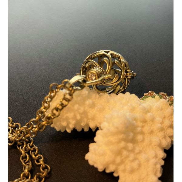 Sautoir 80.5cm Cage Bola avec strass Feuille Corail pour Perle de Grossesse 16mm Cuivre Bronze