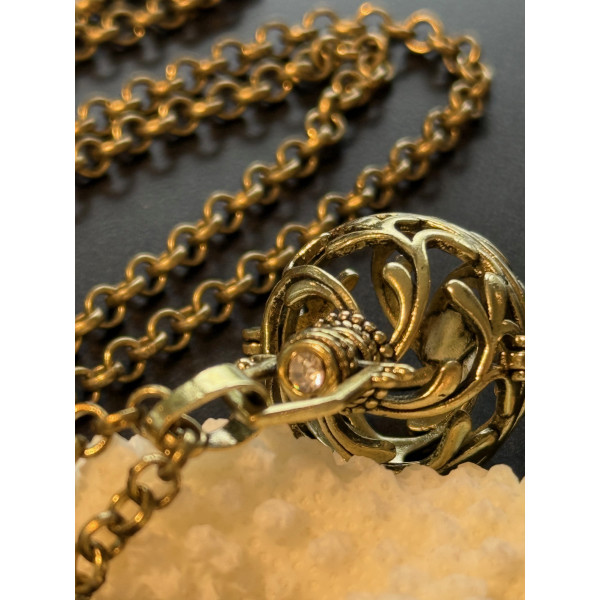 Sautoir 80.5cm Cage Bola avec strass Feuille Corail pour Perle de Grossesse 16mm Cuivre Bronze