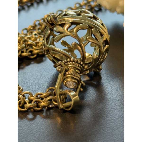 Sautoir 80.5cm Cage Bola avec strass Feuille Corail pour Perle de Grossesse 16mm Cuivre Bronze