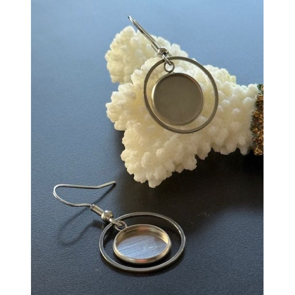 Supports de Boucles d’Oreilles Crochet Cercle pour Cabochon Rond 12mm – Acier Inoxydable Argent Platine