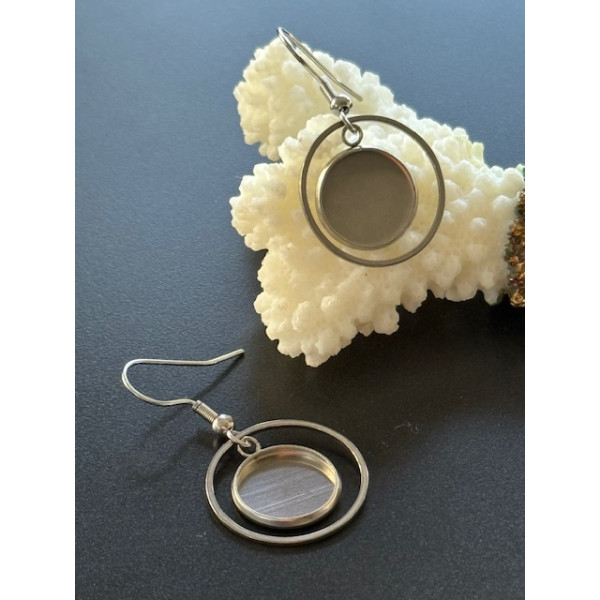 Supports de Boucles d’Oreilles Crochet Cercle pour Cabochon Rond 12mm – Acier Inoxydable Argent Platine