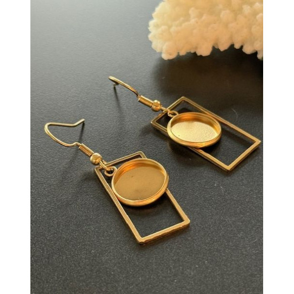 Supports de Boucles d’Oreilles Crochet Rectangle pour Cabochon Rond 12mm – Acier Inoxydable Doré
