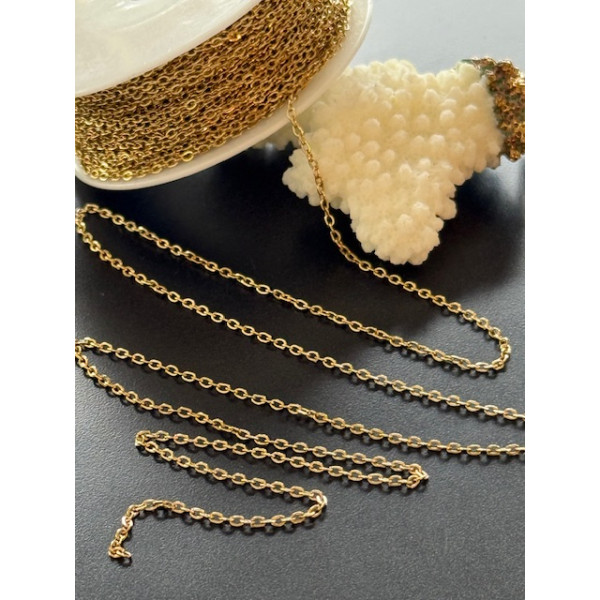 Maille Jaseron fine 2mm en Acier Inoxydable 304 Placage Ionique Doré