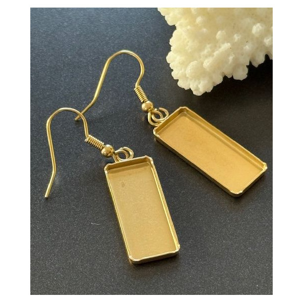 Supports de Boucles d’oreille Rectangle 10x25mm avec Crochet – Acier Inoxydable 304 Doré  à l'or fin IONIQUE