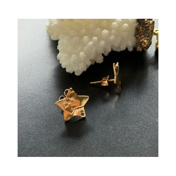 Boucles d'Oreilles Puce Étoile Martelée 12mm – Acier Inoxydable 304 Doré