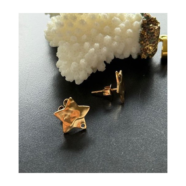 Boucles d'Oreilles Puce Étoile Martelée 12mm – Acier Inoxydable 304 Doré