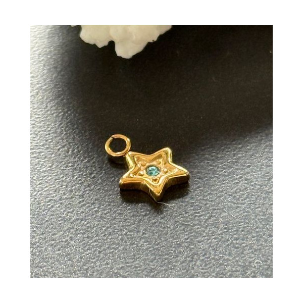 Pendentif Étoile avec Rhinestone Bleu 9.5mm – Acier Inoxydable 304 Doré Placage sous vide