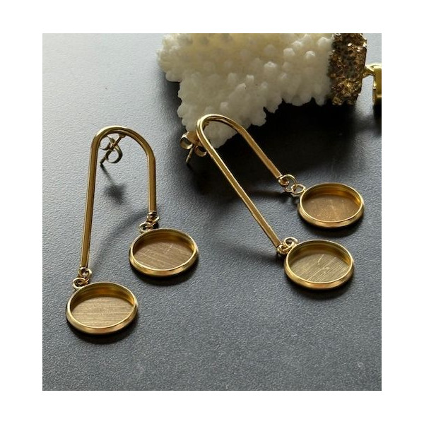 Supports de Boucles d’Oreilles Puces pour Double Cabochons 12 mm – Acier Inoxydable 304 Doré