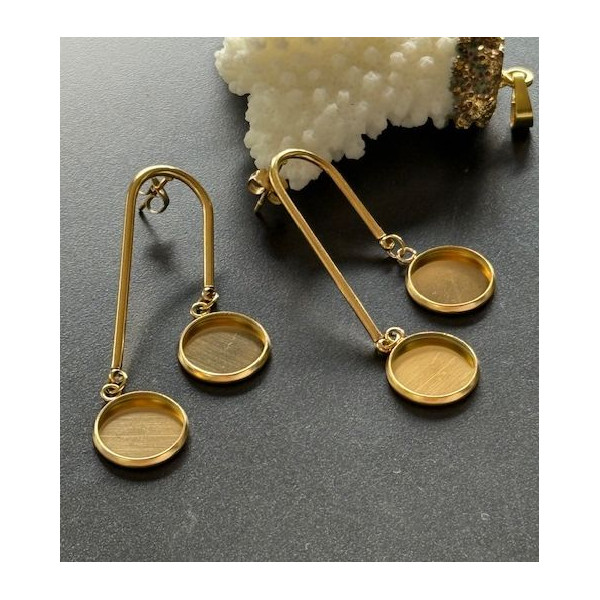 Supports de Boucles d’Oreilles Puces pour Double Cabochons 12 mm – Acier Inoxydable 304 Doré
