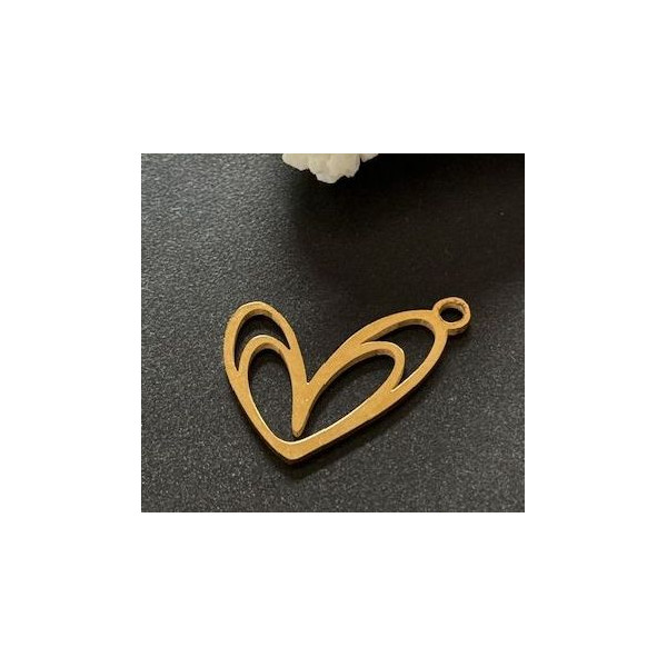 Pendentif Double Coeur 22mm – Acier Inoxydable 304 Doré IONIQUE