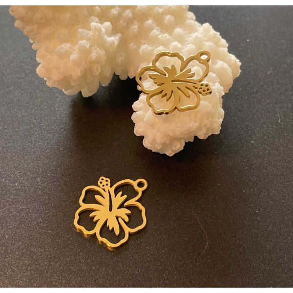Pendentifs fleur d’hibiscus 17.5 mm – Acier Inoxydable 304 Doré