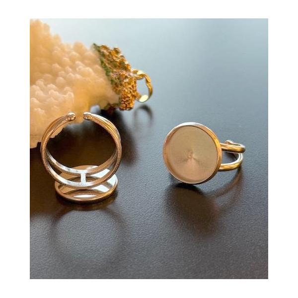 Support de Bague Ajustable pour Cabochon Rond 14 mm, Anneau Double – Acier Inoxydable 304 Argent