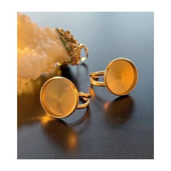 Support de Bague Ajustable pour Cabochon Rond 16 mm, Anneau Double – Acier Inoxydable 304 DORE IONIQUE