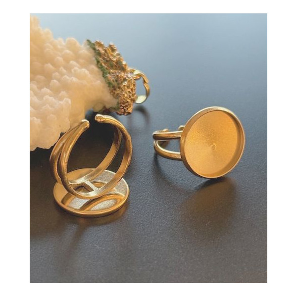Support de Bague Ajustable pour Cabochon Rond 16 mm, Anneau Double – Acier Inoxydable 304 DORE IONIQUE