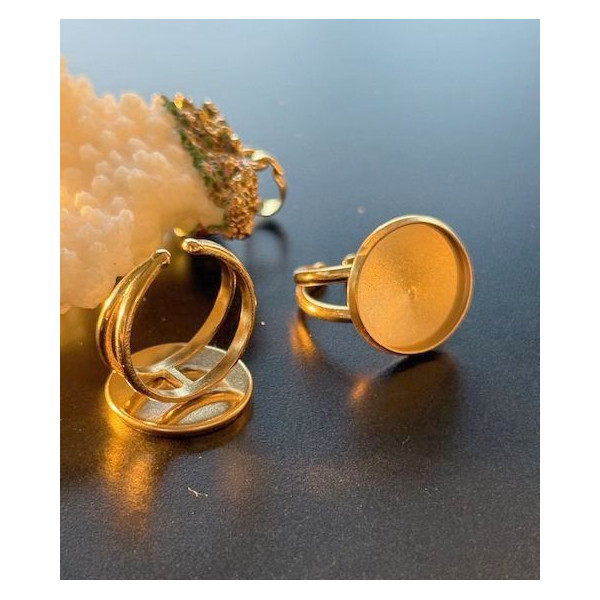 Support de Bague Ajustable pour Cabochon Rond 16 mm, Anneau Double – Acier Inoxydable 304 DORE IONIQUE