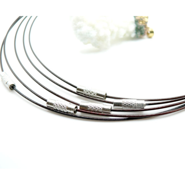 Colliers Tours de Cou Rigides Câble 1mm Fermoir à Vis – Acier Inoxydable Marron