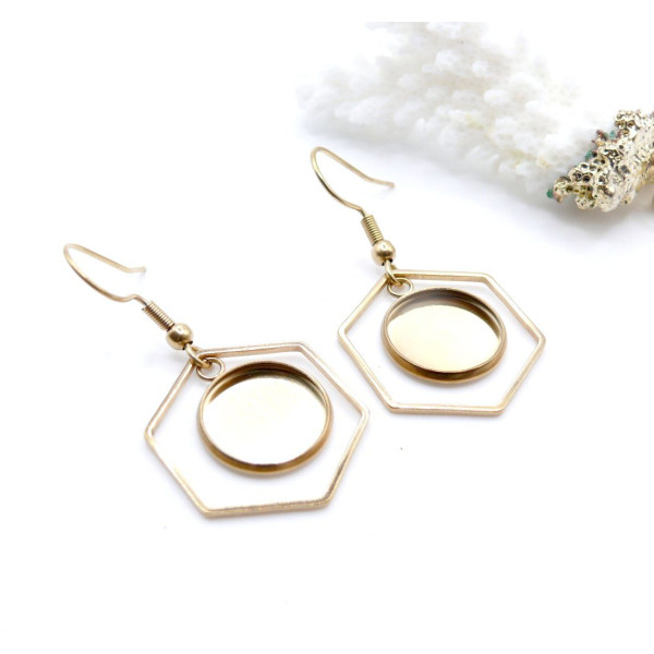 Supports de Boucles d’Oreilles Hexagone avec Plateau 12 mm – Acier Inoxydable 304 Doré