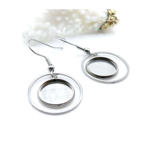 Supports de Boucles d’Oreilles Crochet Cercle pour Cabochon Rond 12mm – Acier Inoxydable Argent Platine
