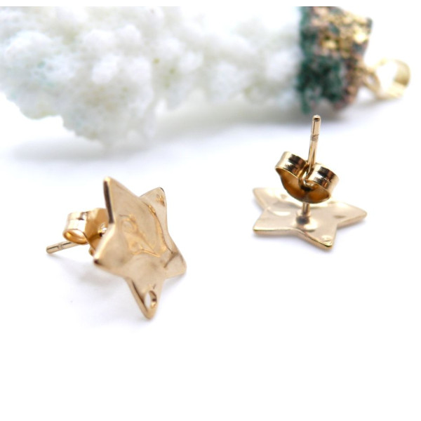 Boucles d'Oreilles Puce Étoile Martelée 12mm – Acier Inoxydable 304 Doré