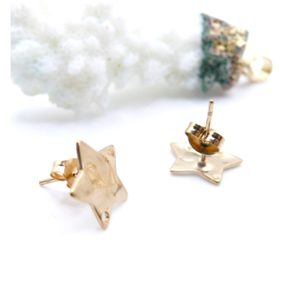 Boucles d'Oreilles Puce Étoile Martelée 12mm – Acier Inoxydable 304 Doré 18K, IONIQUE