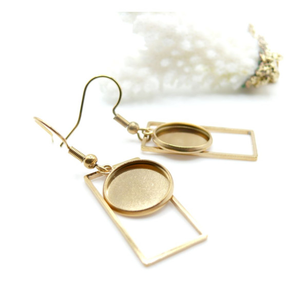 Supports de Boucles d’Oreilles Crochet Rectangle pour Cabochon Rond 12mm – Acier Inoxydable Doré