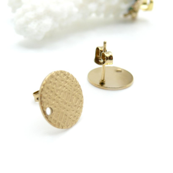 Boucles d'Oreilles Puces Travaillées 12mm avec Trou et Embouts – Acier Inoxydable 304 Doré