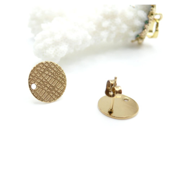 Boucles d'Oreilles Puces Travaillées 12mm avec Trou et Embouts – Acier Inoxydable 304 Doré