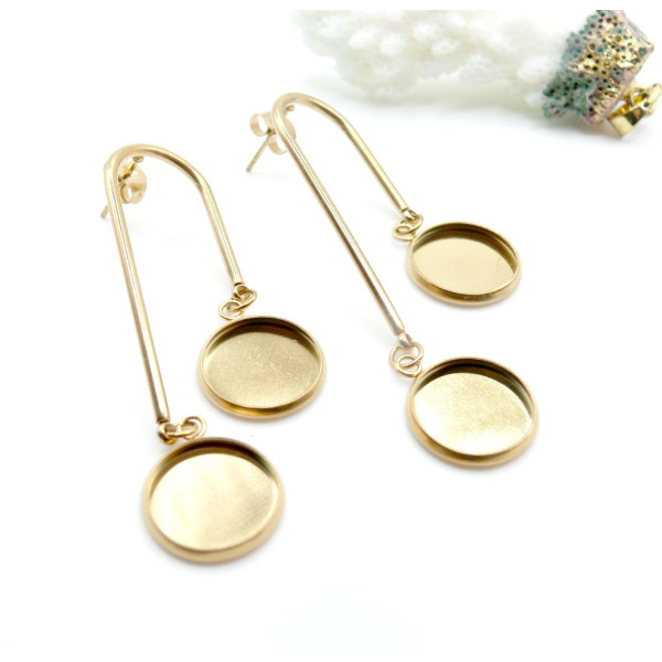Supports de Boucles d’Oreilles Puces pour Double Cabochons 12 mm – Acier Inoxydable 304 Doré