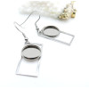 Supports de Boucles d’Oreilles Crochet Rectangle pour Cabochon Rond 12mm – Acier Inoxydable Argent Platine