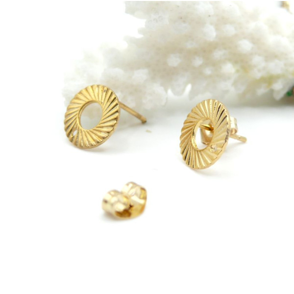 Boucles d’oreilles Puce Cercle Strié 10mm avec trou d'attache – Acier Inoxydable Doré à l'or fin 24K