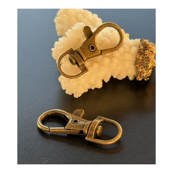 H11YW000154AB – Lot de 5 ou 10 Grands Mousquetons Porte-Clés 35 mm – Métal Bronze