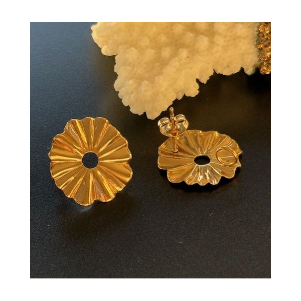 Boucles d’Oreilles Puce Soleil Fleur avec Anneau d’Attache 19 mm – Acier Inoxydable 304 Doré