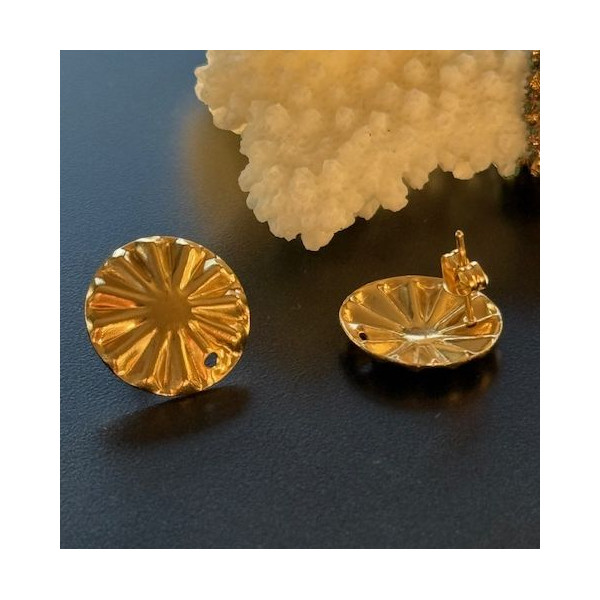 Boucles d’Oreilles Puce Soleil Fleur 17mm avec trou  – Acier Inoxydable 304 Doré