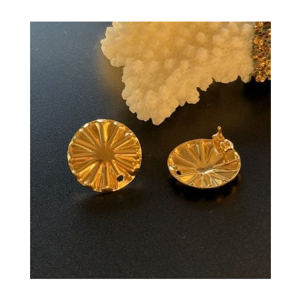 Boucles d’Oreilles Puce Soleil Fleur 17mm avec trou  – Acier Inoxydable 304 Doré