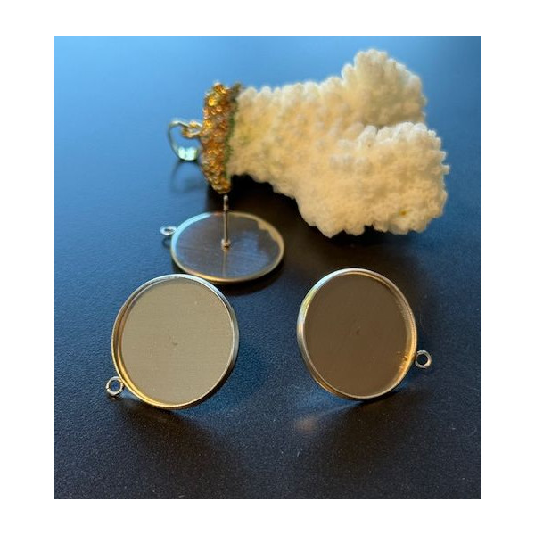 Supports de Boucles d’Oreilles Puces avec Attache pour Cabochon 20 mm – Acier Inoxydable 316 Argenté