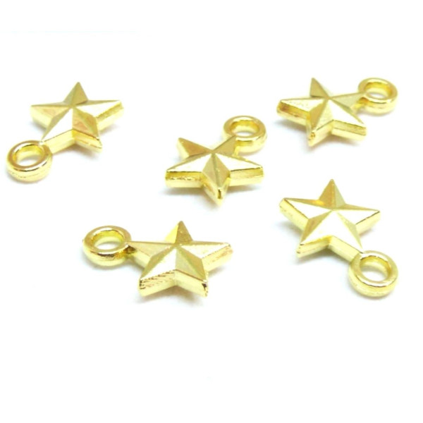 Pendentifs, breloques étoiles 3D 11 par 8mm métal finition Doré