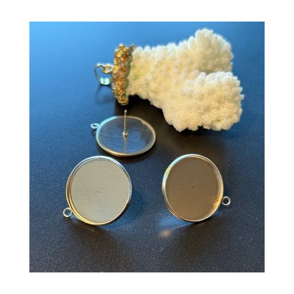 Supports de Boucles d’Oreilles Puces avec Attache pour Cabochon 16 mm – Acier Inoxydable 316 Argenté