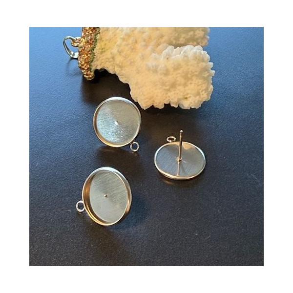 Supports de Boucles d’ Oreilles Puces avec Attache pour Cabochon 12mm – Acier Inoxydable 316 Argenté