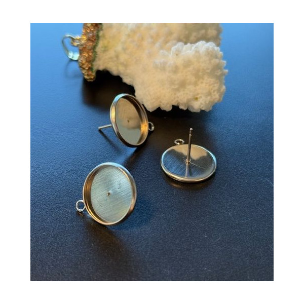 Supports de Boucles d’ Oreilles Puces avec Attache pour Cabochon 12mm – Acier Inoxydable 316 Argenté
