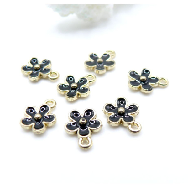 Pendentifs Fleur 8 mm – Résine Émaillée NOIR