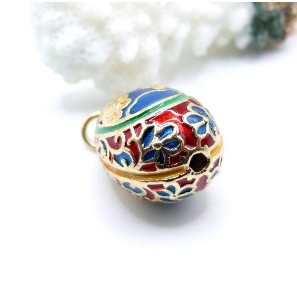 Pendentif Oeuf Résine Émaillée 28mm – Laiton Doré à l’Or Fin 18K