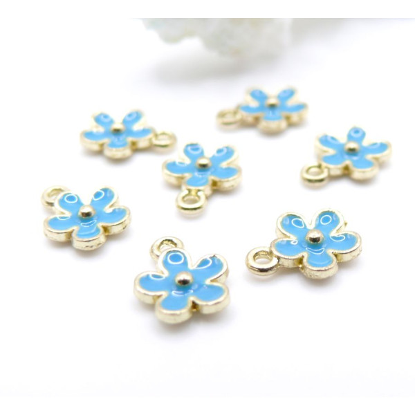 Pendentifs Fleur 8 mm – Résine Émaillée Bleu
