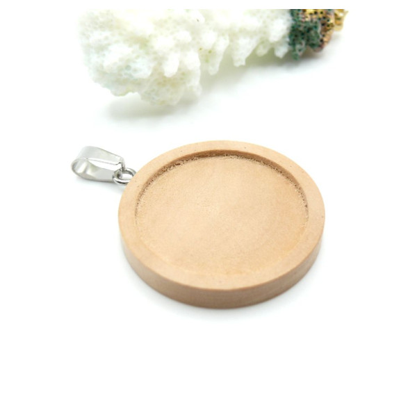 Supports de Pendentif pour Cabochon 25 mm avec Bélière – Bois & Acier Inoxydable