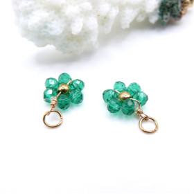 Pendentifs Fleur avec Perles en Verre Vert – Acier Inoxydable 304 Doré