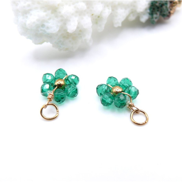 Pendentifs Fleur avec Perles en Verre Vert – Acier Inoxydable 304 Doré
